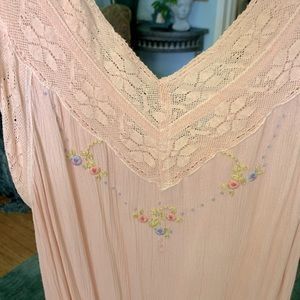 Free People peach nude embroidered rayon/poly camisole thong bodysuit. Size S